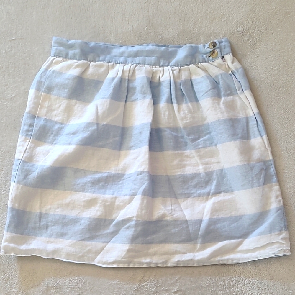 Kenar Linen Skirt Blue White Stripe Size 4 A Line Lined Summer Coastal Chic Boho
